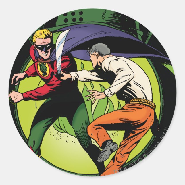 Sticker Rond Lanterne verte avec cape en combat (Devant)