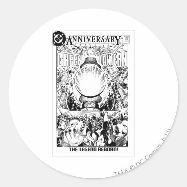 Sticker Rond Lanterne verte - La légende renaît, noir et blanc (Devant)