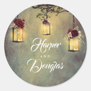 Sticker Rond Lanternes pendantes Mariage rouge Bourgogne