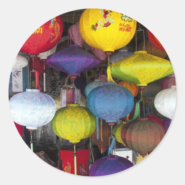Sticker Rond lanternes suspendues vietnamiennes colorées (Devant)