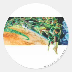 Sticker Rond Lanternes vertes volant dans l'espace