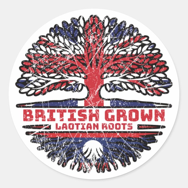 Sticker Rond Laos Laotien Royaume-Uni Royaume-Uni British Tree  (Devant)