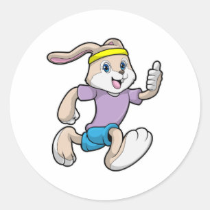 Sticker Rond Lapin à Jogging avec bandeau