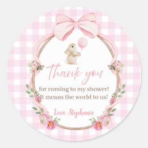 Sticker Rond Lapin à ruban rose Merci