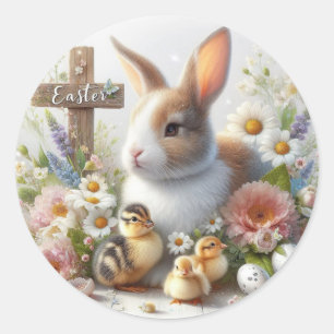 Sticker Rond Lapin adorable et canetons