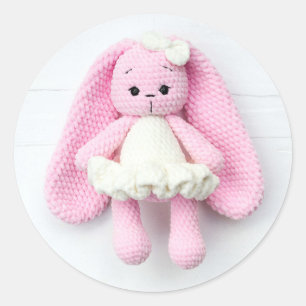 Sticker Rond Lapin Amigurumi au Crochet Rose