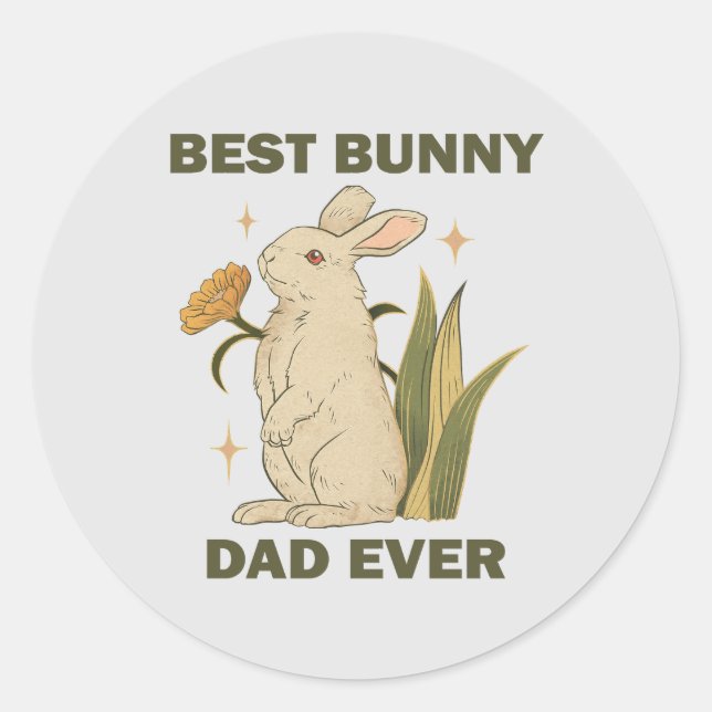 Sticker Rond Lapin Amusant, Meilleur Papa De Lapin Jamais, Amou (Devant)