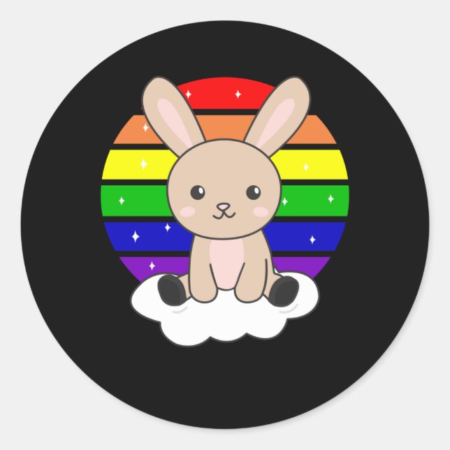 Sticker Rond Lapin Arc-En-Ciel Lapins Doux Pour Enfants (Devant)