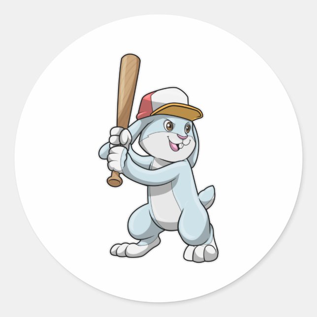 Sticker Rond Lapin au baseball avec batte de baseball (Devant)