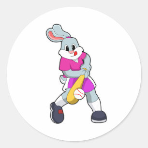 Sticker Rond Lapin au baseball avec batte de baseball