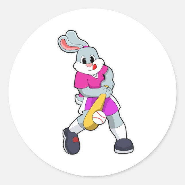 Sticker Rond Lapin au baseball avec batte de baseball (Devant)