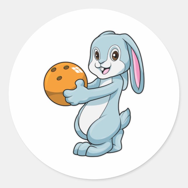 Sticker Rond Lapin au bowling avec boule de bowling (Devant)