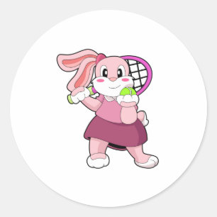 Sticker Rond Lapin au Tennis avec raquette de tennis