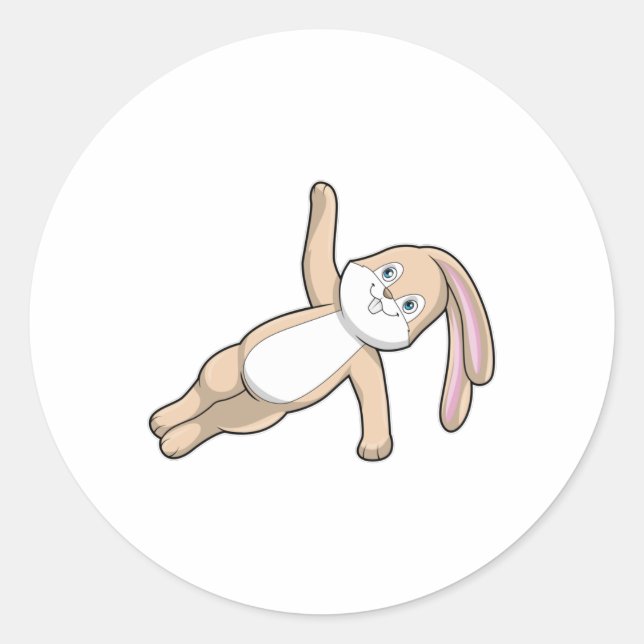 Sticker Rond Lapin au Yoga Stretching (Devant)