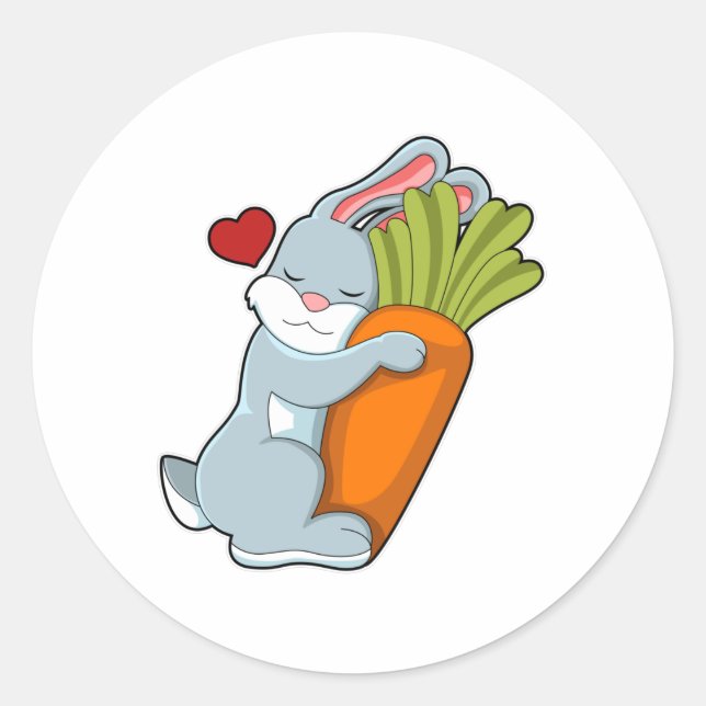 Sticker Rond Lapin avec carotte et coeur (Devant)