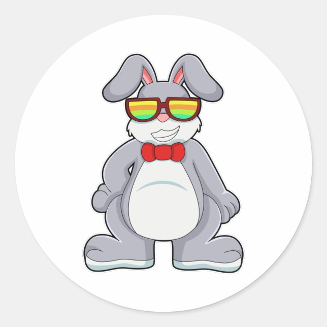 Sticker Rond Lapin avec lunettes de soleil et Cravate (Devant)