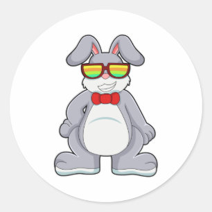 Sticker Rond Lapin avec lunettes de soleil et Cravate
