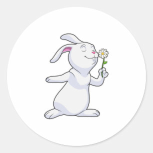 Sticker Rond Lapin avec marguerite