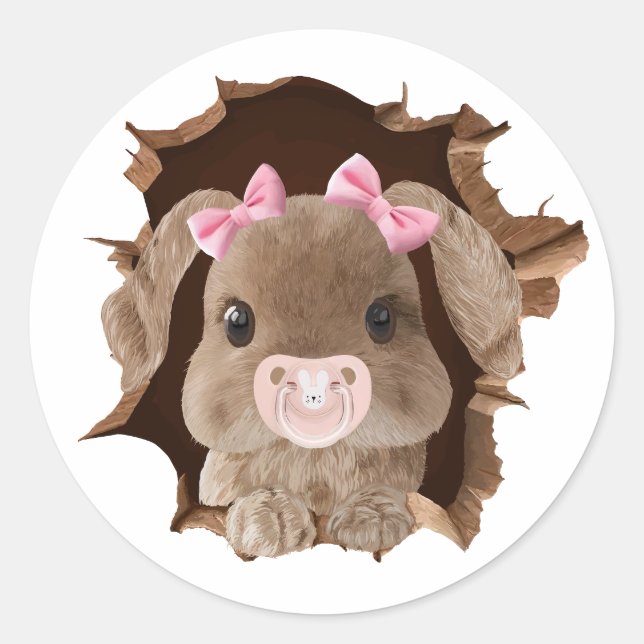 Sticker Rond Lapin avec tétine (Devant)