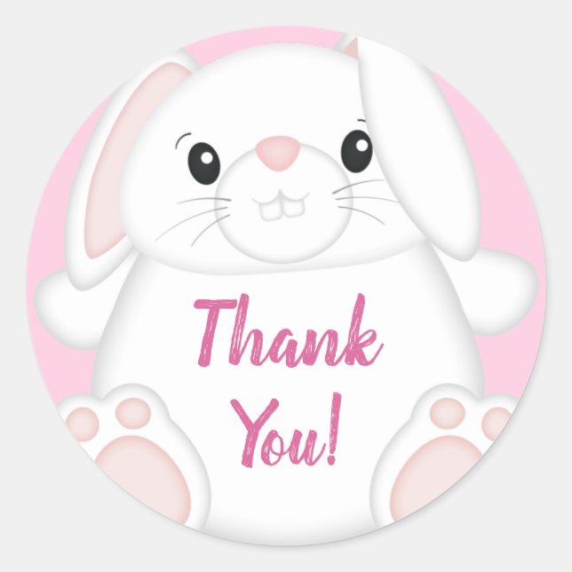 Sticker Rond Lapin Baby shower rose (Devant)