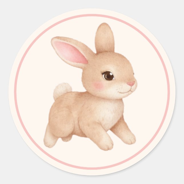 Sticker Rond Lapin Bébé Mignon aux Joues Roses (Devant)