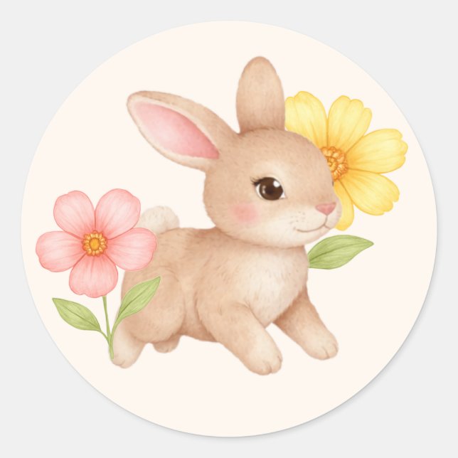 Sticker Rond Lapin Bébé Mignon aux Joues Roses (Devant)