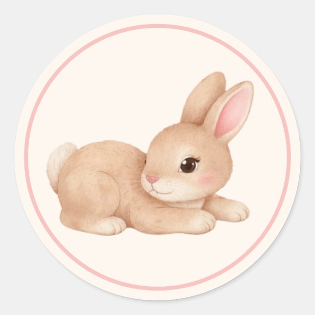 Sticker Rond Lapin Bébé Mignon aux Joues Roses (Devant)