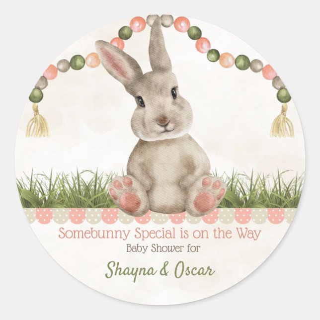 Sticker Rond Lapin Bébé Pêche Ivoire Sage (Devant)