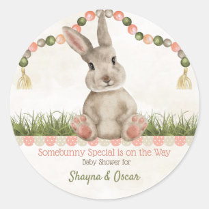 Sticker Rond Lapin Bébé Pêche Ivoire Sage