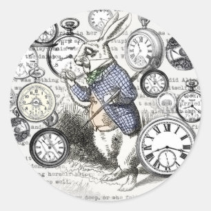 Sticker Rond Lapin Blanc Alice au Pays des Merveilles Horloges 