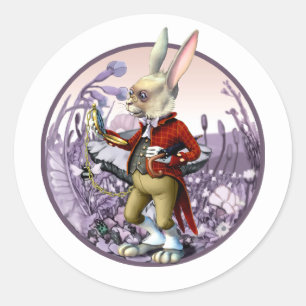 Sticker Rond Lapin blanc Alice au pays des merveilles Pâques