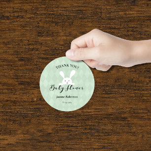 Sticker Rond Lapin Blanc Lapin Vert Diamant Baby shower