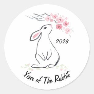 Sticker Rond Lapin blanc Sakura 2023
