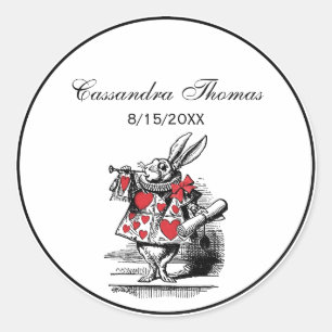 Sticker Rond Lapin Blanc Trompettiste Alice aux Pays des Mervei