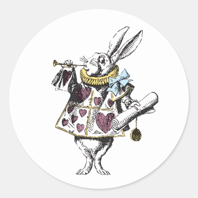 Sticker Rond Lapin blanc vintage Wonderland (Devant)
