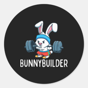Sticker Rond Lapin Bodybuilder Lapin de Pâques Fitness Gymnase