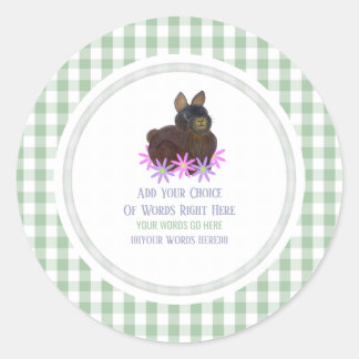 Sticker Rond Lapin Brun Daisy Et Gingham