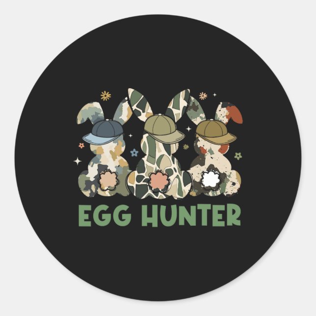Sticker Rond Lapin Chasseur D'Oeufs Avec Casquette Byckward Cha (Devant)