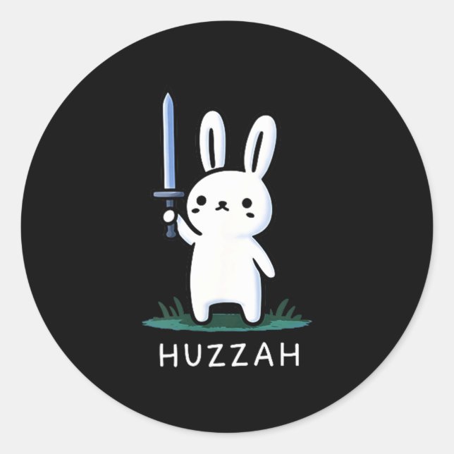 Sticker Rond Lapin Chevalier Épée Drôle Huzzah (Devant)