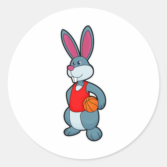 Sticker Rond Lapin comme joueur de basket-ball avec basket-ball (Devant)