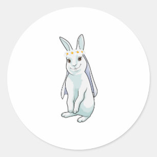 Sticker Rond Lapin comme mariée avec couronne de fleurs
