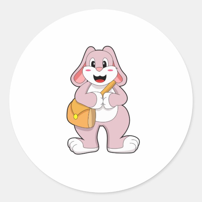 Sticker Rond Lapin comme randonneur avec sac (Devant)