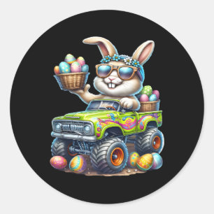 Sticker Rond Lapin Dabbing Joyeuses Pâques Monster Truck Enfant