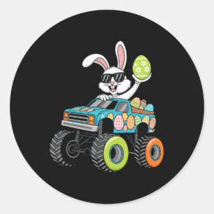 Sticker Rond Lapin Dabbing Joyeuses Pâques Monster Truck Garçon
