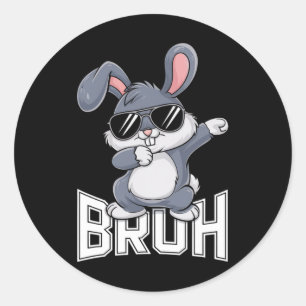 Sticker Rond Lapin Dabbing Pâques Bruh1