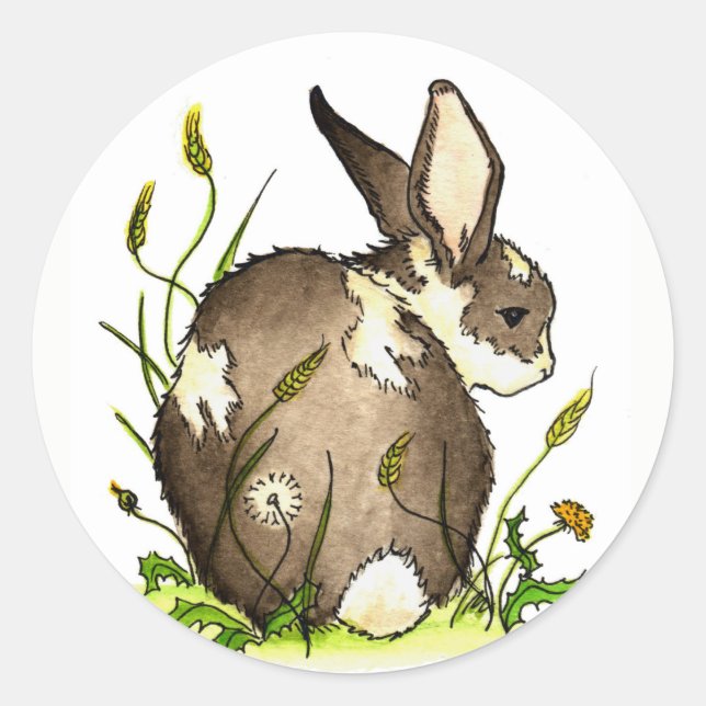 Sticker Rond Lapin dans les pandelions (Devant)