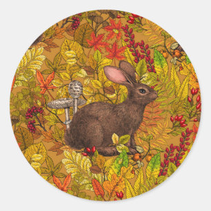 Sticker Rond Lapin d'automne sur ocre
