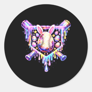 Sticker Rond Lapin de baseball drôle qui dégouline Œuf de Pâque