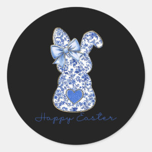 Sticker Rond Lapin de chinoiserie vintage bleu et blanc Pa