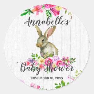 Sticker Rond Lapin de garenne de bois mignon floral Baby Shower